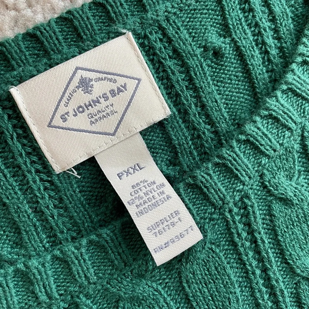 St. John’s Bay Dark Green Cable Knit Crewneck Sweater Size Petite XXL